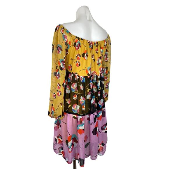 BCBGMAXAZRIA Multicolor Floral Colorblock Off the Shoulder Mini Dress Size M - Picture 3 of 7
